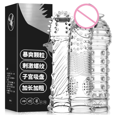 Nozzle on Penis Dick Extensions condom Penis Sleeve Male Enlargement for Men Delay Spray Massager Cock Ring Cover Adult Sex Toys