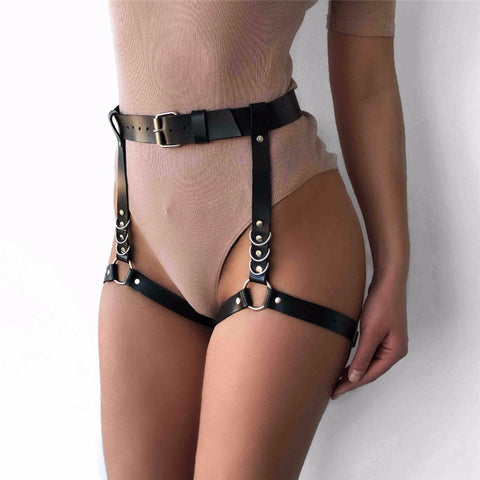 Sexy Handmade Leather Punk Goth Bow Garter Belts